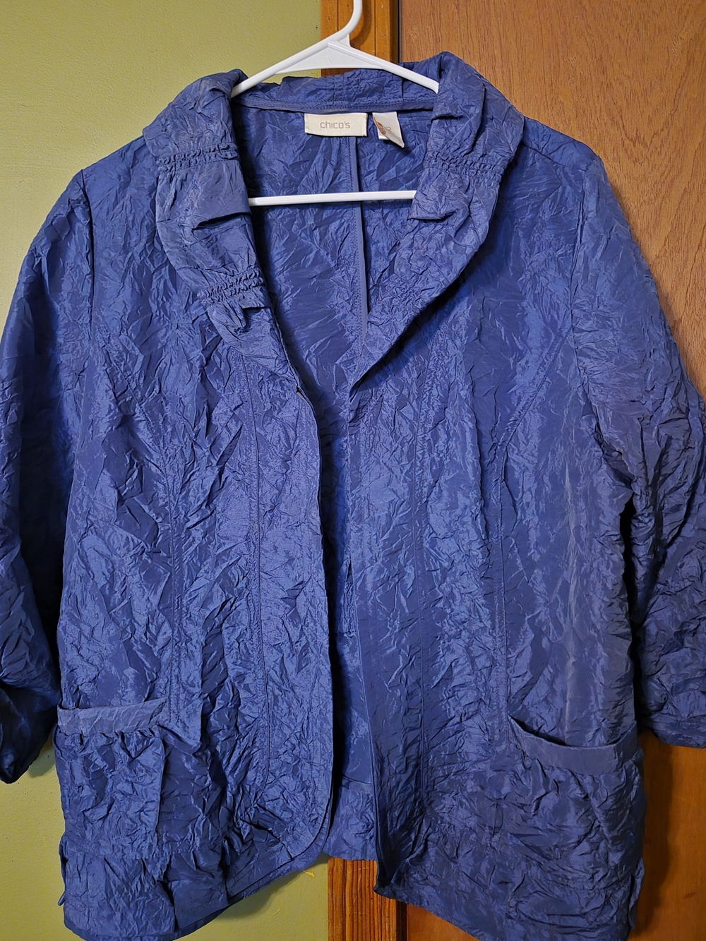Chico's Crinkle Shine Jacket Blue Size 2 (Large)